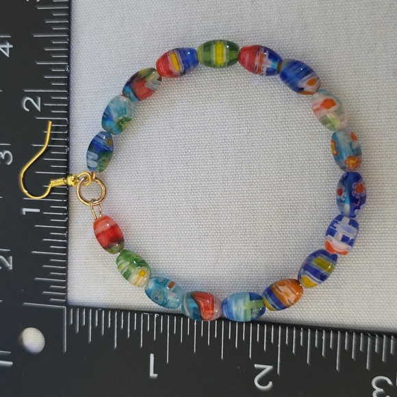 Millefiori Art Glass Oval Bead Hoop Earrings - Picture 5 of 9